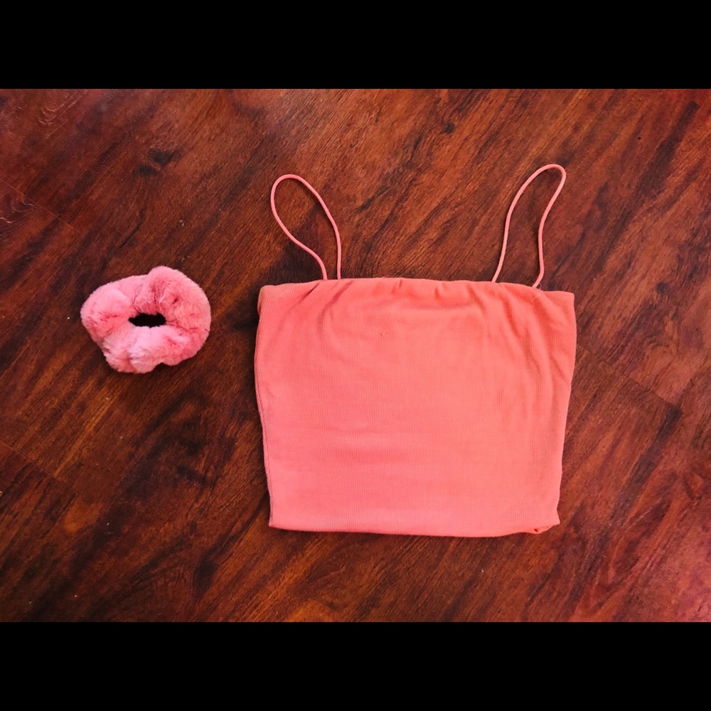 Pink Tube Top & soft handmade fuzzy scrunchie💖